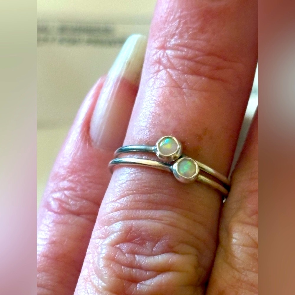 Elegant Silver Fire Opal Stacking Rings Size 4